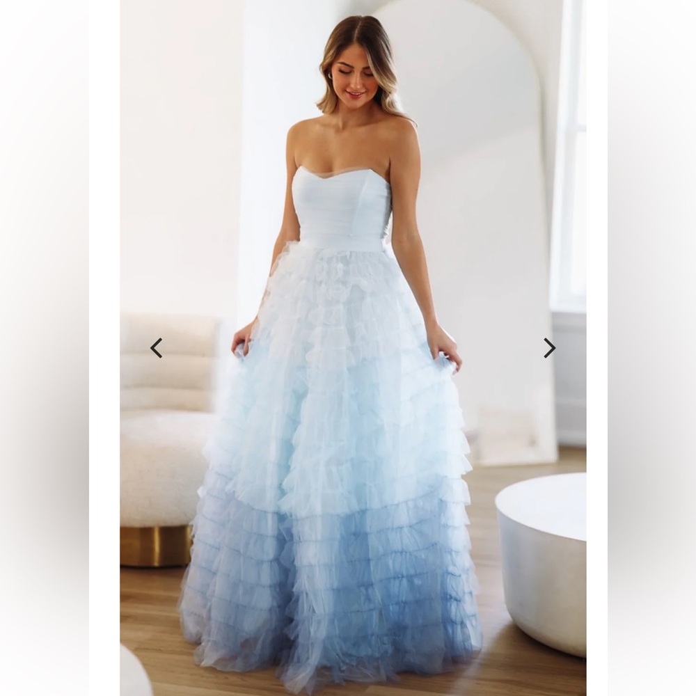 Hazel & Olive Tiered Blue Strapless Ruffle Dress